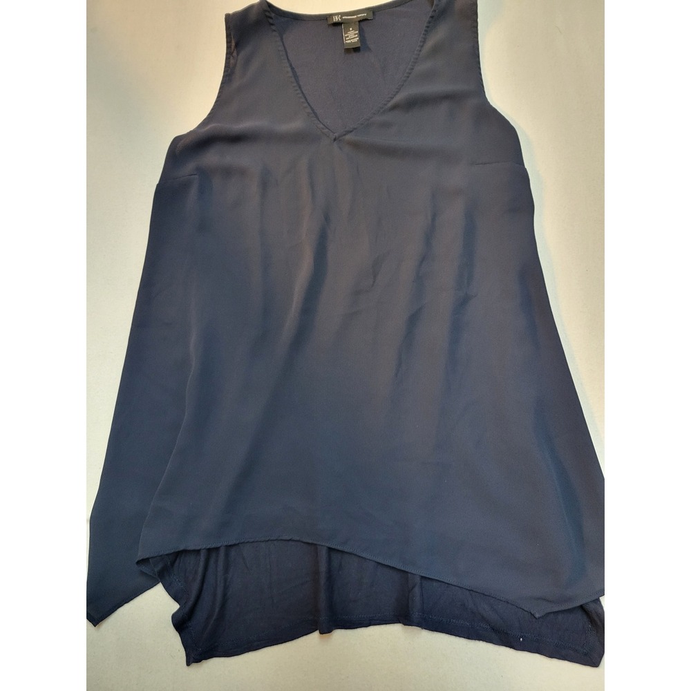 INC International Concepts Navy Blue V-Neck Sleeveless Sharkbite Hem Top Sma 648